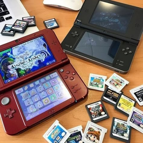 Ds Aesthetic, Nintendo Room, Nintendo Handheld, Video Game Storage, Mario Kart 7, Advance Wars, 2ds Xl, Nintendo 2ds, Nintendo 3ds Xl