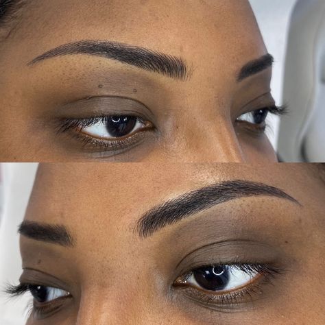 Eyebrow Shapes Black Women, Microblading Eyebrows Black Women, Eyebrows Black Women, Even Eyebrows, Microshading Eyebrows, Eyebrow Ideas, Thick Eyebrow Shapes, Microbladed Eyebrows, Round Eyebrows