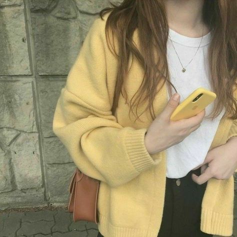 Aesthetic Male Outfits, Yellow Aesthetic Pastel, Yellow Fits, Yellow Cardigan, Yellow Outfit, Yellow Wallpaper, Baby Yellow, Yellow Aesthetic, Aesthetic Colors