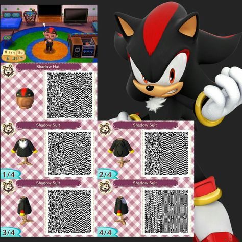 Shadow the Hedgehog QR code for Animal Crossing New Leaf. Classic Super Sonic, Shadow Costume, Sonic Costume, Leaf Shadow, Hedgehog Animal, Pina Colada Recipe, Animal Crossing New Leaf, Types Of, Red Background Images