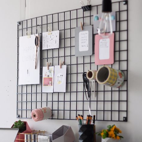 Office Wall Organization, Wall Grid, Grid Wall, Study Room Decor, Diy Desk, Memo Board, Home Office Organization, Décor Diy, Wall Organization