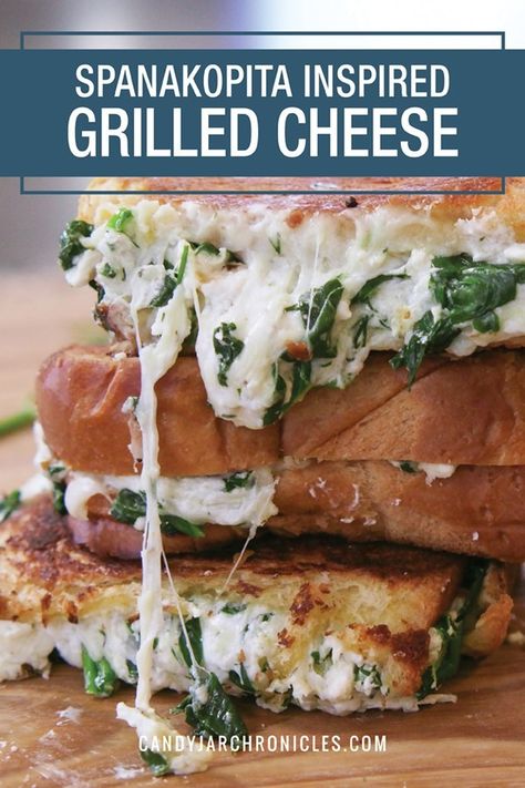 Brioche Bread Sandwich, Greek Fried Cheese, Greek Pie, Protein Sandwich, Gourmet Sandwiches, Grilled Cheese Sandwiches, Brioche Bread, Fresh Spinach, Gooey Cheese