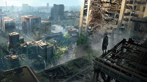 Post Apocalyptic City, Abandoned City, Post Apocalyptic Art, Ruined City, Arte Robot, Nier Automata, Graphic Wallpaper, City Wallpaper, City Landscape