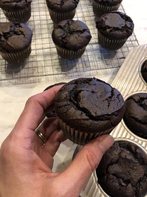 Chocolate Muffins - Lynn's Kitchen Adventures Cake Mix Bakery Style, Chocolate Chips Cake, Fudge Muffins, Chocolate Muffin, Bakery Style Muffins, Cake Mix Cookie Recipes, Food Therapy, Cake Mix Recipes, Chocolate Muffins