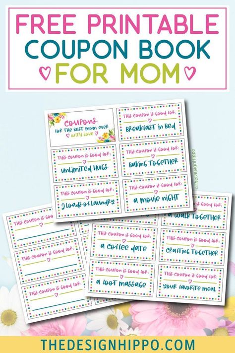 Print this free coupon book for mom to make a gift and celebrate Mother's Day or Birthdays. Made in a colorful watercolor floral style, the coupon book includes a cover and coupons for a movie night, unlimited hugs, breakfast in bed and more. Includes blank coupon page to create your own. #freeprintable #mothersdayprintable #freemomprintable #printablegiftidea Coupon Book For Mom, Mom Coupon Book, Printable Coupon Book, Mother's Day Coupons, Affordable Farmhouse, Mom Coupons, Mother's Day Printables, Mom Printable, Diy Coupons