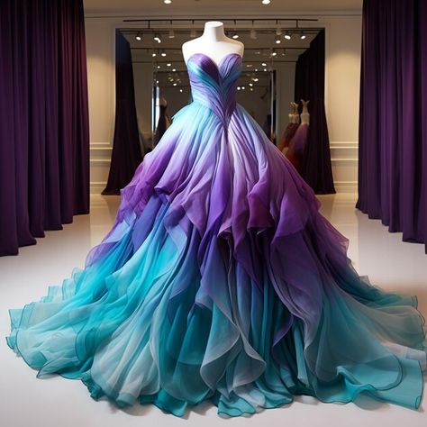 Blue And Purple Wedding Dress, Hogwarts Pictures, Ocean Dresses, Blue And Purple Dress, Purple Mermaid Dress, Event Clothes, Whimsical Clothing, Saffron Spice, Purple Wedding Dress