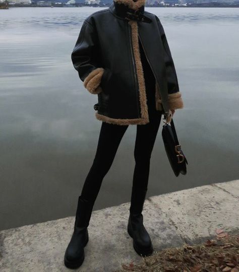 follow for more :) Mustang Jacket Outfit, Mustang Jacket, Fits Inspo, Jacket Outfit, Dark Brown Color, Outfit Style, Classic Leather, Follow For More, Jacket Outfits