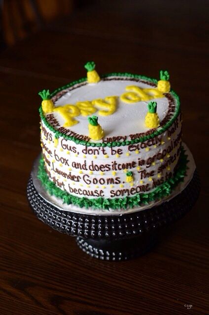 Should totally do this for Rob's birthday! Psych Movie, Psych Memes, Psych Quotes, Psych Tv, Creative Cakes, Psych, Chip Cookies, Amazing Cakes, Party Food