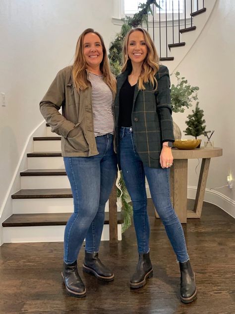 Chelsea Boot Outfits on Two Body Types - Merrick's Art Chelsea Boots Wide Calves, Black Chelsea Ankle Boots Outfit, Chelsea Boot Flare Jeans, Minimalist Chelsea Boots, Dm Chelsea Boots Outfit, Madewell Chelsea Boot Outfit, Fall Outfits Women With Boots, Olive Green Chelsea Boots Outfit, Fall 2023 Boots Outfit