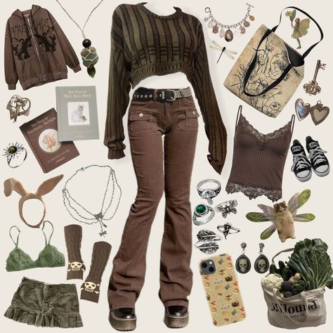 made this when i sold the sweater on depop, inspo for a grunge fairycore earth toned fit 🧚🏻‍♂️ Earth Tones Outfits Aesthetic, Dark Earth Tones Outfit, Earth Colour Outfit, Earth Tone Sweaters, Earth Tone Grunge Outfits, Earthy Tone Outfits Aesthetic, Earthy Toned Outfits, Earthy Y2k Outfits, Earth Grunge Aesthetic