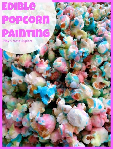 Edible Popcorn Painting! A Fun and yummy art project! Could make different colors for different holidays. Popcorn Painting, Popcorn Paint, Club Salad, Sugar Popcorn, Treat Making, California Country, Easy Popcorn, Blue Popcorn, Colored Popcorn