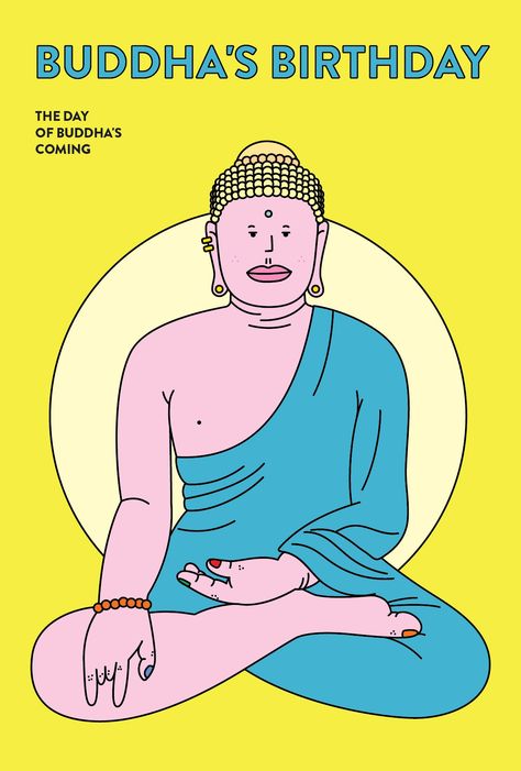 Buddha's Birthday Buddha Illustration, Buddha Birthday, Graphic Design Illustration, Happy Day, Design Illustration, Illustration Design, Birthday Cards, Digital Art, Graphic Design