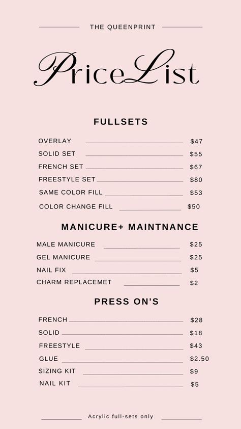 Nail Tech Advertising Ideas, Nail Tech Templates, Nail Tech Price List Template, Nail Tech Notes, Store Names Ideas, Nail Training, Nail Tech School, Tech Room, Lash Training