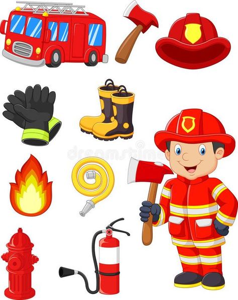 Firefighter Illustration, Firefighter Clipart, Fire Equipment, Fire Fighters, Firefighter, Stock Vector, Vector Illustration, Clip Art, Tools