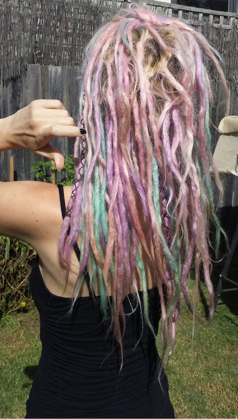 My little pony rainbow dreadlocks dreads. I used Directions and Manic Panic to create the pastel effect. So pretty! Pastel Dreadlocks, Rainbow Dreadlocks, Rainbow Dreads, Colorful Dreads, Goblin Forest, Pink Dreads, Dreadlocks Girl, Blonde Dreadlocks, Blonde Dreads