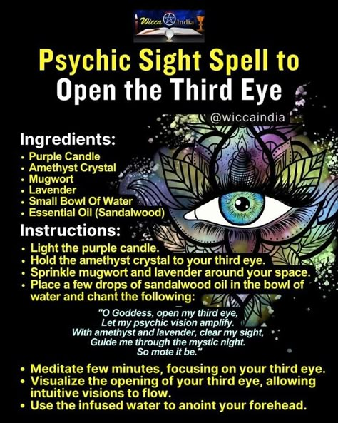 The Witches Broom Closet (@thewitchesbroomcloset) on Threads Spell To Open Your Third Eye, Opening Third Eye Spell, Open Third Eye Spell, Spell To Increase Psychic Ability, How To Open Your Third Eye, Clairvoyant Psychic Abilities, Wicca Love Spell, Third Eye Illustration, Book Of Shadows Spells