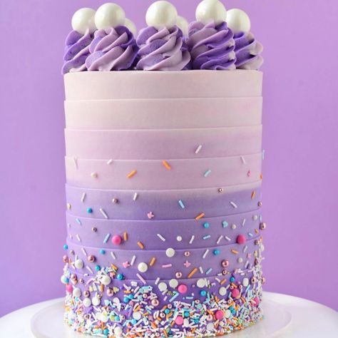 Ombre Sprinkle Cake, Purple Cake Ideas Birthday Simple, Teenage Cake, Purple Ombre Cake, Bright Birthday Cakes, Gabby Birthday, Ombre Cakes, Decorated Desserts, Ombré Cake