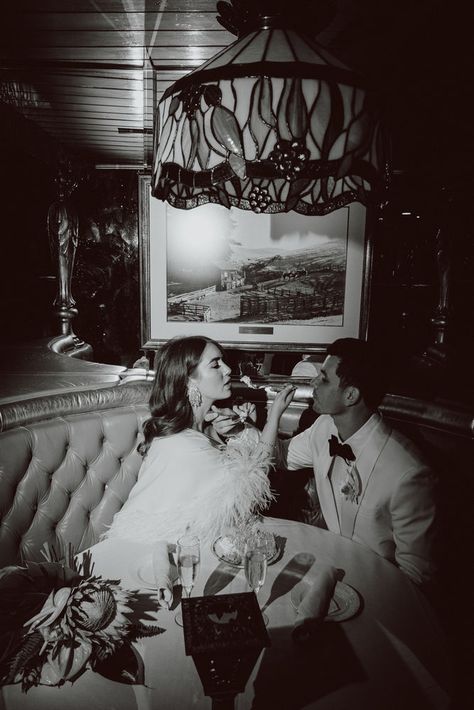 Modern Aesthetic Wedding, Old Hollywood Elopement, Restaurant Wedding Photos, Swanky Wedding, Vintage Glam Wedding, Were Engaged, Vintage Wedding Photography, Hollywood Wedding, Vintage Wedding Photos