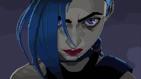 Jinx recreated in pixel art style Jinx Pixel Art, Pixel Art Grid, Pixel Pattern, Fuse Beads, Middle Ages, Pixel Art, Art Style, Art Reference, Minecraft