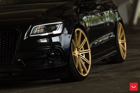 Need a burst of inspiration? Take a look at the Audi Q5 Looking Menacing Being Blacked Out and Sitting on Bronze Custom Wheels photos and go back to customizing your vehicle with renewed passion. Audi Q5 Custom, S8 Audi, Bronze Wheels, Audi Sq5, Gold Wheels, Black Audi, Forged Wheels, Audi Q5, Vw Jetta