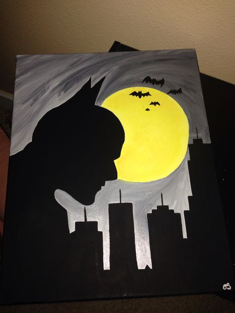 Had fun painting this!!:) #batman #canvas #diy #cs #crystalpaintings Batman Themed Bedroom, Batman Art Drawing, Bedding Master, Batman Painting, Karakter Marvel, Joker Batman, Canvas Diy, Painting Canvases, Cute Canvas Paintings