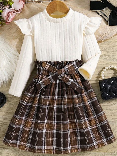 Tween Girls Ruffle Hem Long Sleeve T-Shirt And Plaid Skirt Warm Set White Casual      Medium Stretch Fall/Winter Tween Girls Clothing, size features are:Bust: ,Length: ,Sleeve Length: Kids Fall Outfits, Preppy Clothes, Fun Girl, Sister Outfits, Girls Fall Outfits, Fall Clothes, Cute Fall Outfits, Tshirt Outfits