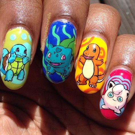 Charizard Nails, Charmander Nails, Bulbasaur Nails, Jigglypuff Nails, 90s Manicure, Gaming Nails, Gamer Nails, Pokemon Nail Art, Pokemon Nails