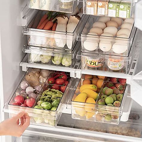 Refrigerator Organizer Bins - Clear Plastic Container Drawer for Egg Vegetable Fruit Snack Drink Food, Home Essentials Organization and Storage for Fridge Kitchen Cabinet Pantry Freezer Fridge Kitchen, Refrigerator Organizer, Fridge Drawers, Cabinet Pantry, Organizer Bins, Fruit Snack, Clear Plastic Containers, Fridge Storage, Refrigerator Organization