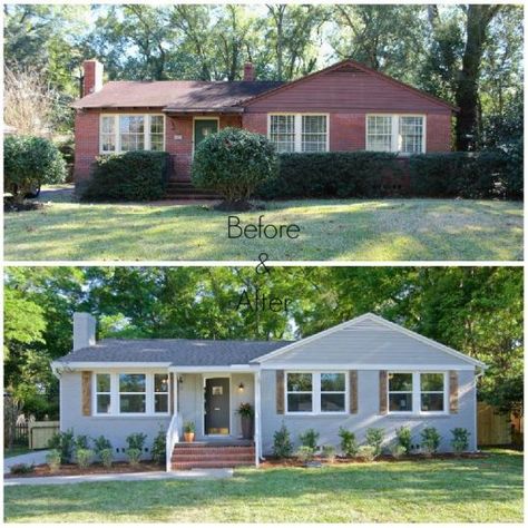 When HGTV asked John and Whitney Spinks to reprise last summer's "Flipping the Block" success, the couple was particularly excited by one part it. Brick Exterior Makeover, Painted Brick House, Tile Renovation, House Makeovers, Exterior House Remodel, Ranch Remodel, Brick Ranch, Home Exterior Makeover, Exterior Renovation