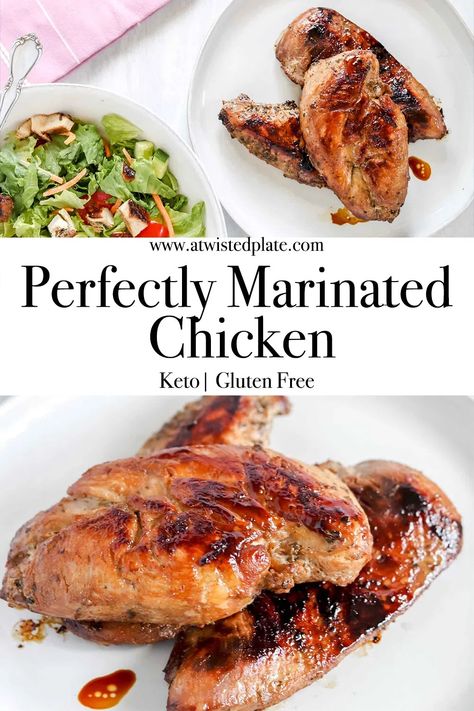 Chicken Marinade with Coconut Amino, Worcestershire Sauce, Garlic, Basil, Dijon and seasoned to perfection. Not only is this marinade great on chicken but also works great with Pork and Steak! Keto and Gluten Free #Chicken, #marinade, #chickenmarinade #easychickenmarinade #grilledchicken #easychickenrecipes #ketochickenmarinade #glutenfreechickenmarinade #roastedchicken #chickenmarinadeforthegrill #chickenmarinaderecipeseasy #marinatedgrilledchickenrecipes Gluten Free Chicken Marinade, Keto Chicken Marinade, Keto And Gluten Free, Dairy Free Mashed Potatoes, Easy Chicken Marinade, Grilled Chicken Marinade, Grilling Ideas, Chicken Marinade Recipes, Chicken Marinade