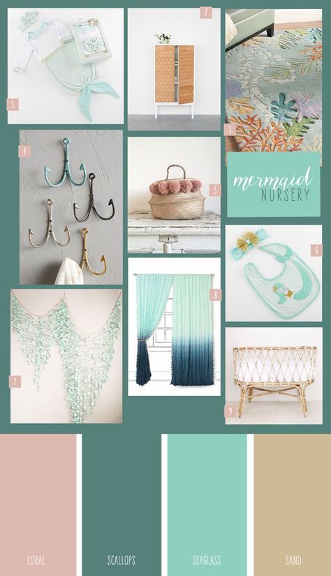 Mermaid Nursery Theme, Little Mermaid Nursery, Nursery Corner, Baby Nursery Girl, Deep Jewel Tones, Vintage Girl Nursery, Ocean Themed Nursery, Beach Nursery, Sea Nursery