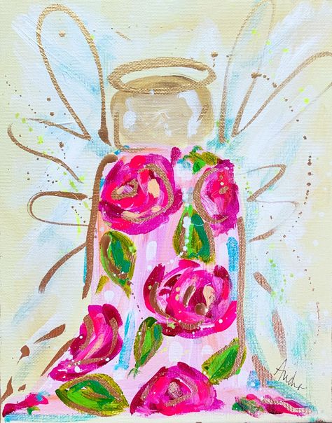 Pink Roses Angel Reproduction Print – Audra Style Divine Beauty, Heaven Art, Angel Print, Summer Painting, Jesus Painting, Angel Painting, Canvas Painting Diy, Rainbow Abstract, Small Canvas Art