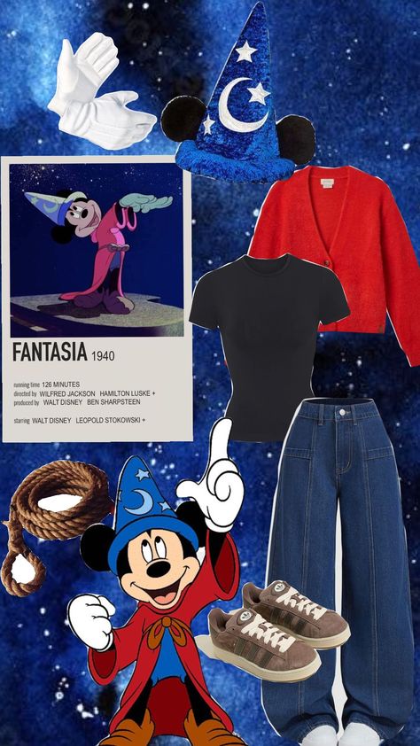 #Fantasia #sorcerer #mickey Sorcerer Mickey Wallpaper, Sorcerer Mickey Disneybound, Sorcerer Mickey Tattoo, Mickey Costume, Mickey Tattoo, Disney Outfit Inspo, Sorcerer Mickey, Fantasia Disney, Disney Bounds