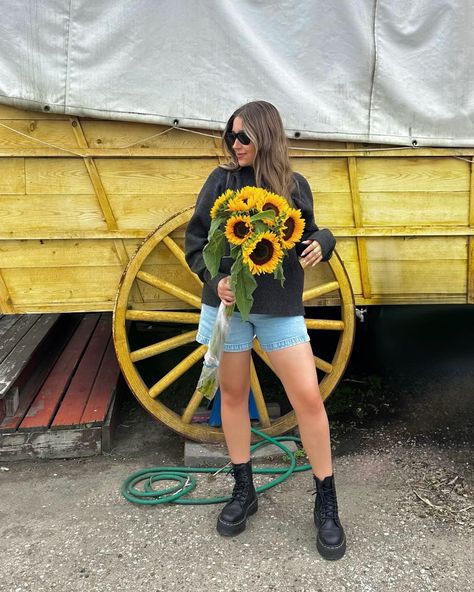 It’s giving fall transition 🌻👢 Sweater @uniqlocanada Shorts @abercrombie Boots @drmartensofficial #falltransitionoutfit #falloutfits #uniqlocanada #torontocreators #sunflower #sunflowerseason #pinterestinspired #bootsoutfit #drmartensstyle #drmartens #fallfashion #falloutfitideas Martens Boots Outfits, Doc Martens Boots Outfit, Boots Shorts, Sunflower Season, Dr Martens Style, Boots Outfits, Doc Martens Boots, Autumn School Outfit, Fall Transition Outfits