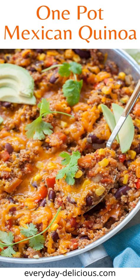 One Pot Mexican Quinoa, One Pan Mexican Quinoa, Quinoa Recipes Dinner, One Pot Mexican, Vegetarian Main Dish, Indian Dinner Recipes, Mexican Quinoa, Vegetarian Mexican, Vegetarian Meals For Kids