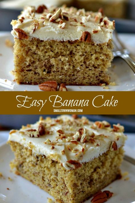 Banana Nut Cake Recipe, Easy Moist Banana Cake, Frosting Hacks, Easy Banana Cake Recipe, Banana Sheet Cakes, Banana Nut Cake, Best Banana Cake, Banana Cake Mix, Banana Cakes