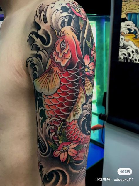 Job Tattoo, Japanese Fish Tattoo, Koi Dragon Tattoo, Samurai Tattoo Sleeve, Tato Maori, Carp Tattoo, Japanese Koi Fish Tattoo, Koi Tattoo Sleeve, Tattoo Japanese Style