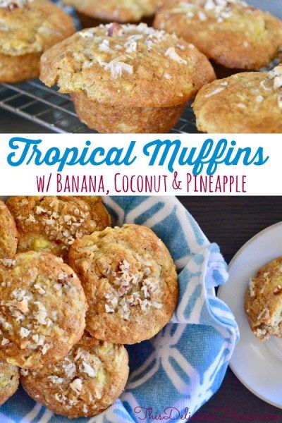 Tropical Muffins with banana, coconut, pineapple and pecans is the BEST and most MOIST muffin recipe out there! Upgrade your mornings with this tropical-flavored muffin recipe that's easy to make and fun to eat! #tropicalmuffins #bananamuffins Tropical Muffins, Hummingbird Muffins, Moist Muffin Recipe, Pineapple Coconut Muffins, Pineapple Muffins, Muffins Banana, Sweet Muffins, Golden Oreo, Coconut Muffins