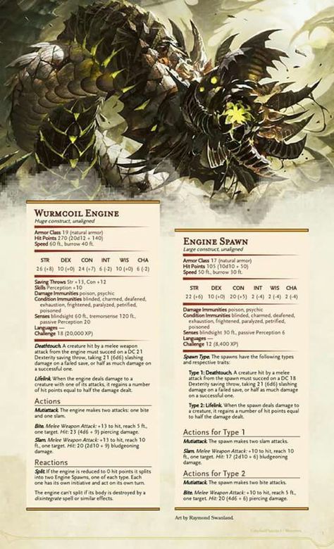 Wyrm coil Engine Dnd Mechanical Creatures, Dnd Construct Monster, Wurmcoil Engine, Mechanical Monster, 5e Monsters, Homebrew Monsters, Guerriero Samurai, Dnd Monster, Monster Manual