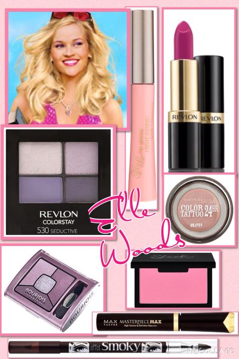 Legally Blond•Elle Woods Inspired MakeUp•Reese Witherspoon•Drugstore Brands• Sleek Blush Pixie Pink,Maybelline Color Tattoo Eyeshadow Eternal Pink, Bourjois Quad Smoky Stories eyeshadow in Mauve Again, Bourjois Effet Smoky Pencil in Smoked Brown 71,Max Factor Masterpiece Max Mascara Black/Brown, Revlon Super Lustrous Lipstick Wild Orchid 457 Legally Blonde Makeup, Elle Woods Makeup, Elle Woods Nails, Blonde Outfits, Legally Blonde Outfits, Max Factor Makeup, Soft Summer Makeup, Sassy Shortcake, Corrective Makeup