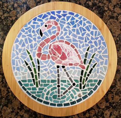 Mosaic Drawing, Journal Idea, Mosaic Projects, Lazy Susan, Mural Art, Mosaic Crafts, Mosaic Art, Flamingo, Mosaic