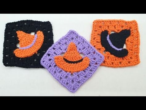 (6) Witch Hat Granny Square | Crochet Halloween Witch Hat | crochet witch hat | Scary Applique - YouTube Crochet Witch Hat Applique, Crochet Diys, Witch Hat Crochet, Crochet Witch Hat, Spooky Crochet, Crochet Witch, Halloween Advent Calendar, Sweater Blanket, Granny Square Projects