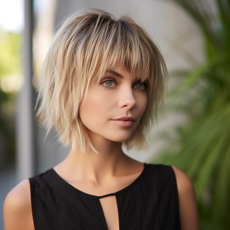 Short Shag Hair With Bangs, Short Hair Square Face Pixie Cuts, Bobs With Bangs For Fine Hair, Best Short Haircuts For Fine Hair, Short Choppy Bob With Bangs, Choppy Short Bob, Choppy Bob Hairstyles Messy Lob, Short Bob Cut With Bangs, Short Shaggy Bob With Bangs