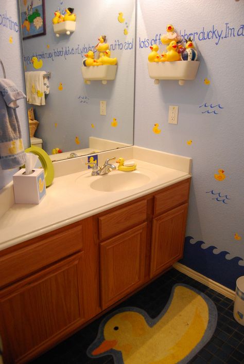 Rubber Ducky Bathroom Rubber Ducky Bathroom Decor, Ducky Bathroom, Rubber Ducky Bathroom, Tacky Decor, Mural Bathroom, Rubber Duck Bathroom, Duck Ideas, Duck Bathroom, Ducky Duck