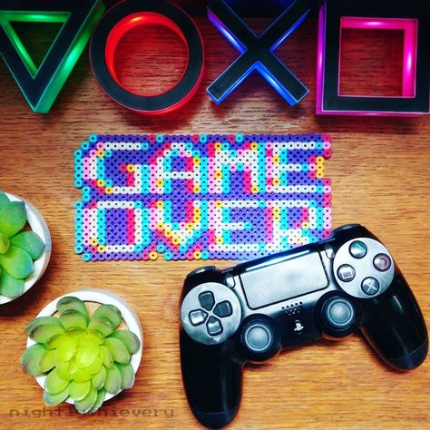 Game Over Perler Beads, Perler Beads Video Games, Game Over Pixel, Pixel Art Sprite, Nerdy Room, Video Game Perler, Modele Pixel Art, Perler Ideas, Hamma Beads