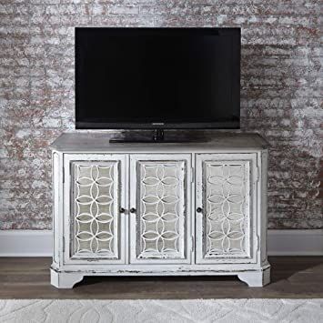 Liberty Furniture Industries Magnolia Manor TV Console, W51 x D18 x H32, White Hall Console, Mirrored Doors, Wood Tv Console, White Console Table, White Hall, White Tv, Entertainment Stand, Decorative Wood, European Design