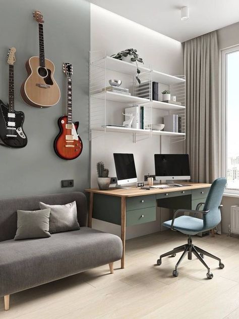 guitar room Guitar Room Ideas, Small Music Room, Guitar Room Decor, Office Music Room, Music Room Office, Music Room Design, Home Music Rooms, Small Guitar, Guitar Room