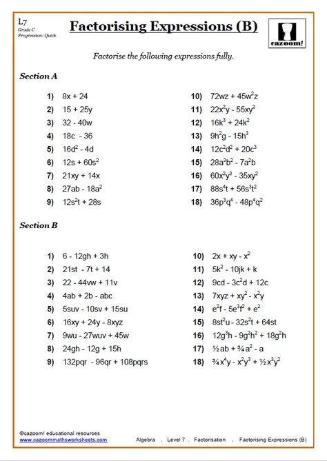 Single Brackets Maths Worksheet Factorisation Class 8 Worksheet, Prime Factorization Worksheet, Factoring Quadratics, Simplifying Algebraic Expressions, Maths Worksheet, Solving Quadratic Equations, Math Expressions, Algebra Worksheets, Algebraic Expressions