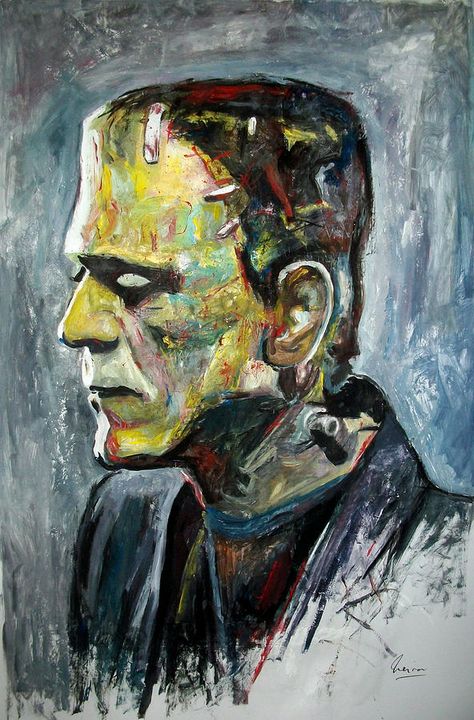 Frankenstein Painting, Cautionary Tales, Frankenstein Tattoo, Frankenstein Art, Prison Art, Boris Karloff, Dark Souls Art, Horror Monsters, Horror Movie Art