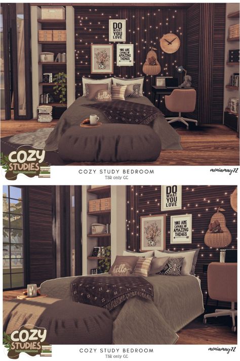 The Sims 4 University Housing bedroom interior Cozy Studies Collab. Back to school. Download at @thesimsresource #ShowUsYourBuilds #thesims4 #Sims4 #sims4game #ts4house #ts4build #ts4builds #ts4nocc #ts4mm #simsbuilds #ts4 #sims4housebuild #sims4house #sims4home #sims5 #sims4build #simshousedesign #thesims4housebuild . Download here: https://www.thesimsresource.com/downloads/1713063 Sims 4 University Housing, Bedroom Interior Cozy, Sims 4 University, University Room Decoration, Dark Academia Bedroom, Cozy Fall Living Room, University Rooms, Academia Bedroom, Cozy Study